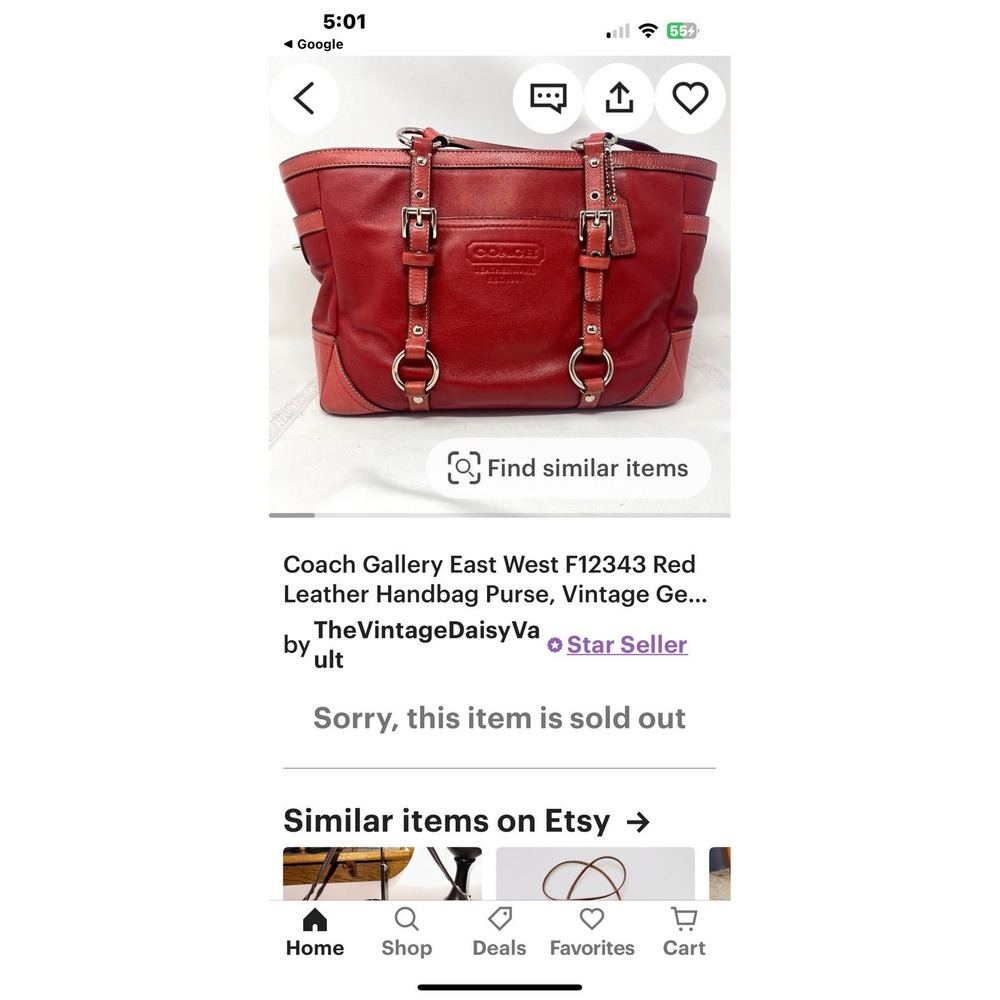 VINTAGE COACH Red Leather Gallery East West Tote Handbag Satchel Purse F12343 - Picture 2 of 11